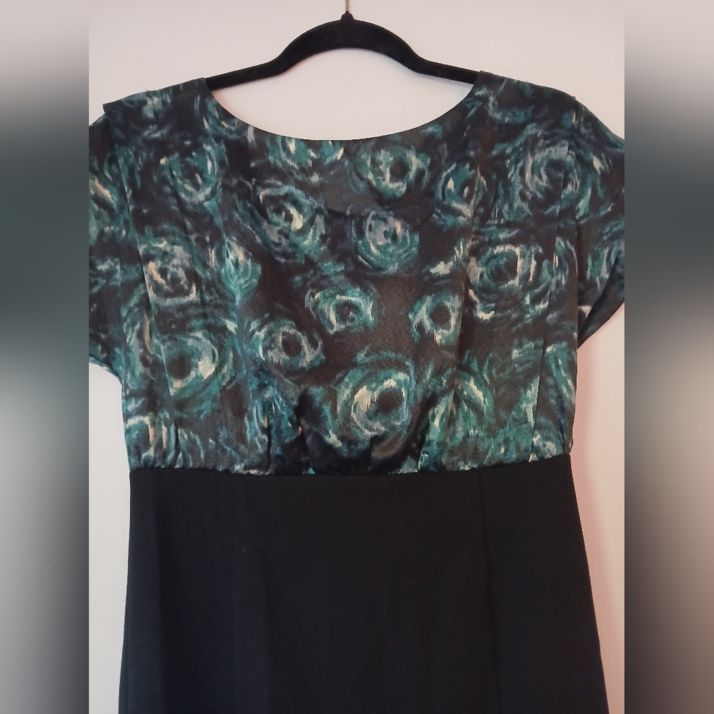 Ann Taylor Blue Black Floral Art Silk Satin Blouse Work Cocktail Dress- 2 - Picture 6 of 12